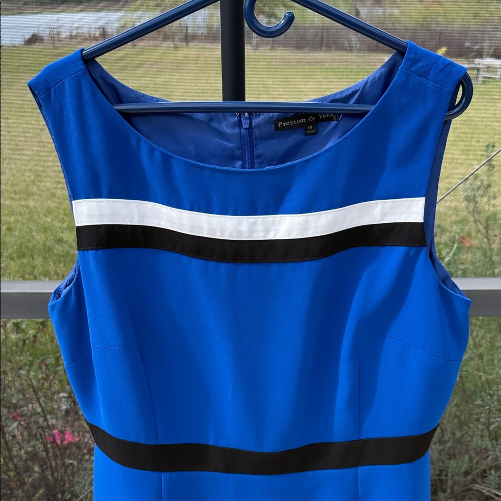 Preston & York Vibrant Blue Midi sleeveless Dress with Striking Stripes